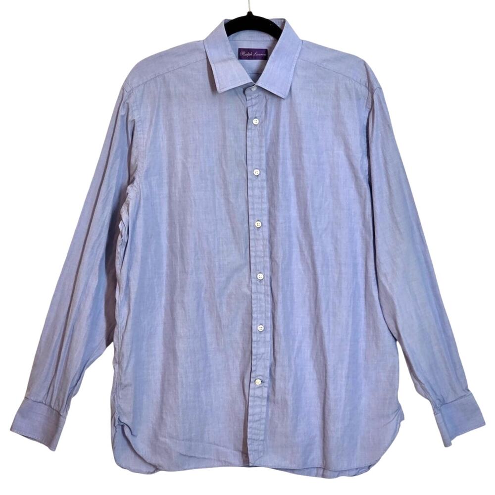 Ralph Lauren Purple Label Button Down Cotton Dress Shirt Blue Size 17 Italy